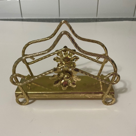 VTG Gold Metal With Flower Napkin Letter Holder - Picture 1 of 5